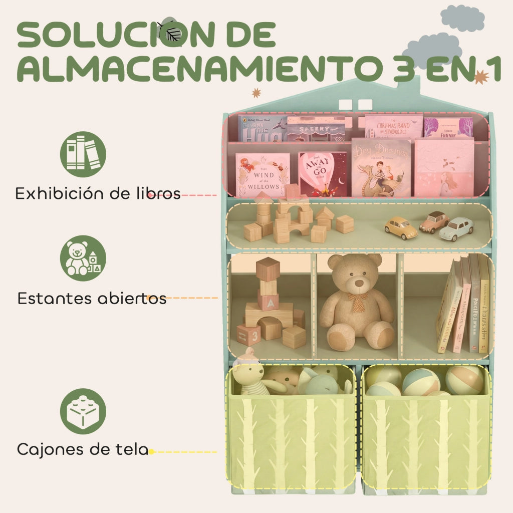 Scaffale Bambini con Cassetti Tessuto ¨C zephmum ¨C Verde 90x30x120