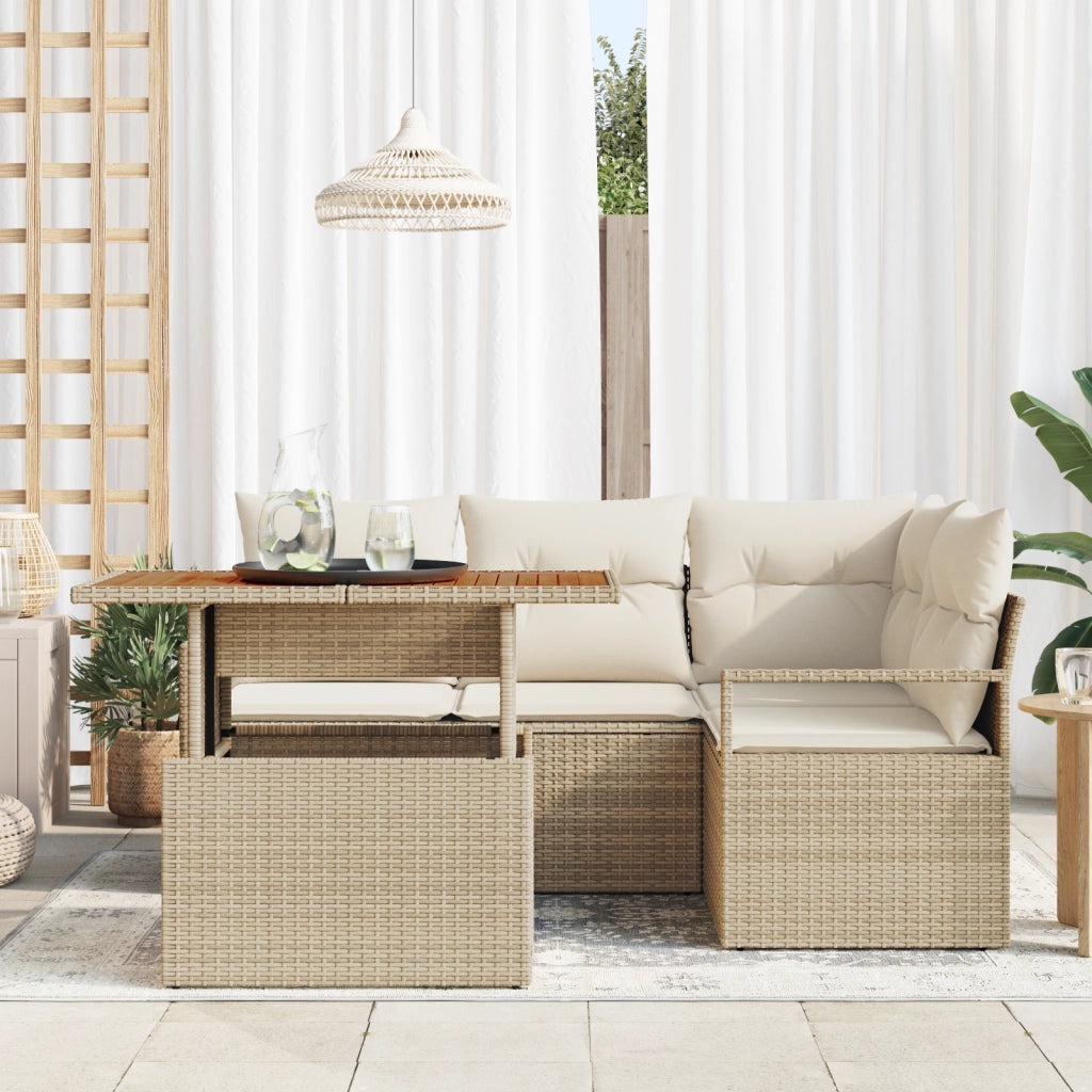 Set Divano da Giardino in 5 Pezzi con Cuscini Beige in Rattan Polivalente