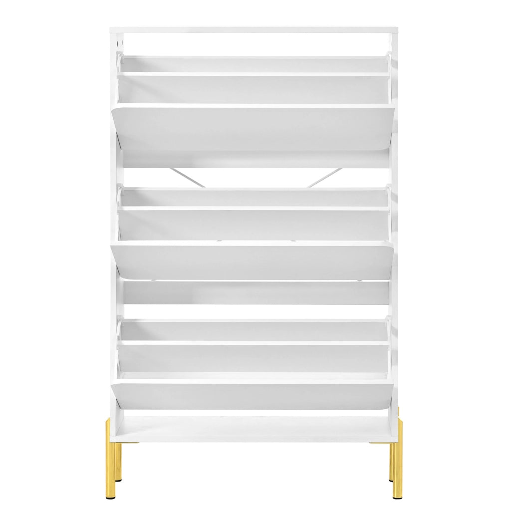 Scarpiera 73x24x120 cm a 3 ante salvaspazio con gambe dorate in MDF bianco