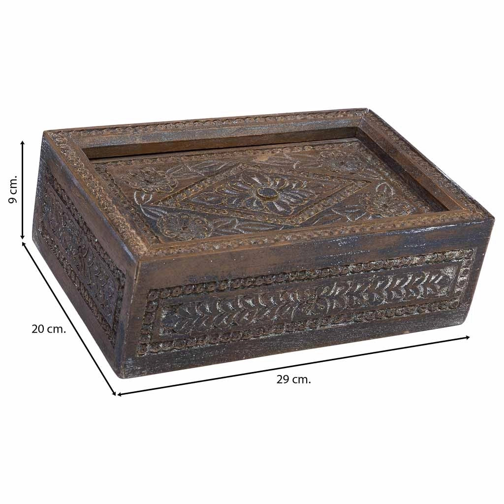 Scatola in legno con finitura artigianale marrone anticato 29x20x09h cm