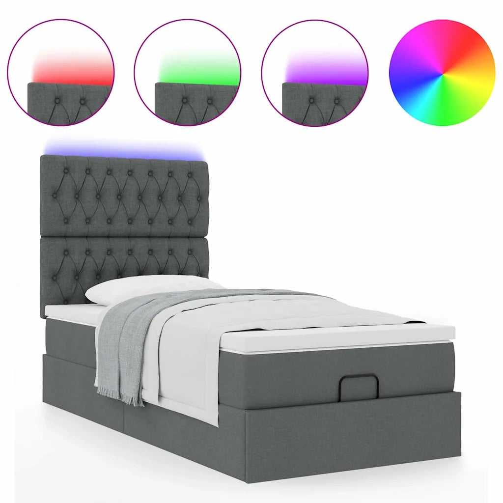 Pouf Letto con Materasso e LED Grigio Scuro 90x200 cm Tessuto
