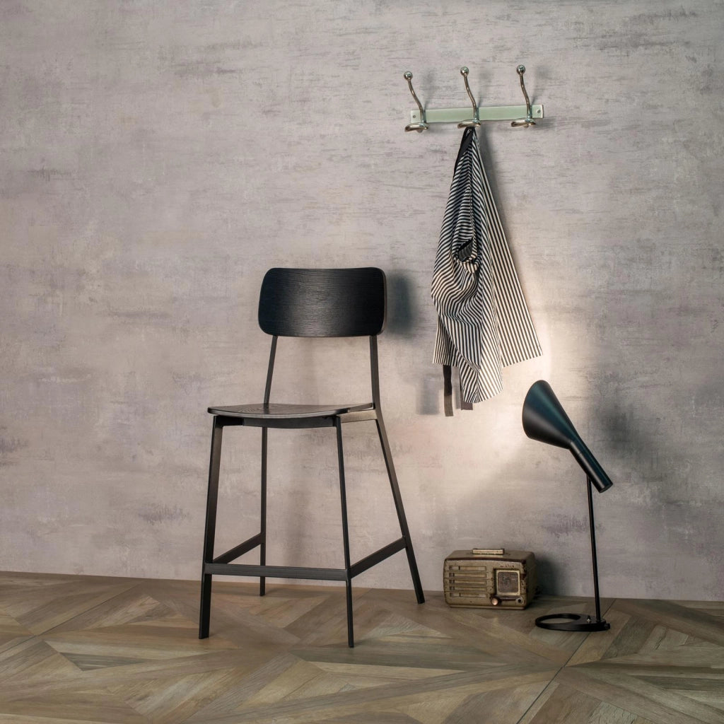 Sgabello Woody in Legno e Metallo Nero - Design Minimalista Ispirato allo Stile School per Arredo Interno Moderno - Prodotto Nero