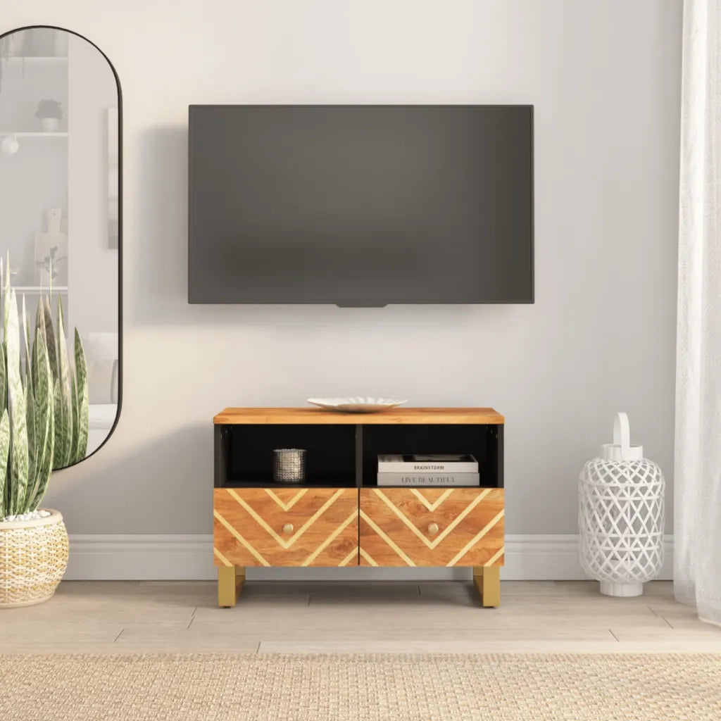 Mobile Porta TV-Mobile per TV-Credenza TV Marrone e Nero 70x33,5x46 cm in Legno di Mango