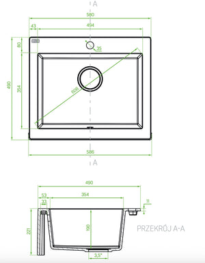 Lavello a Vasca Singola con Grembiule 63x49 cm | Ceramica Moderna, Sifone Salvaspazio Incluso