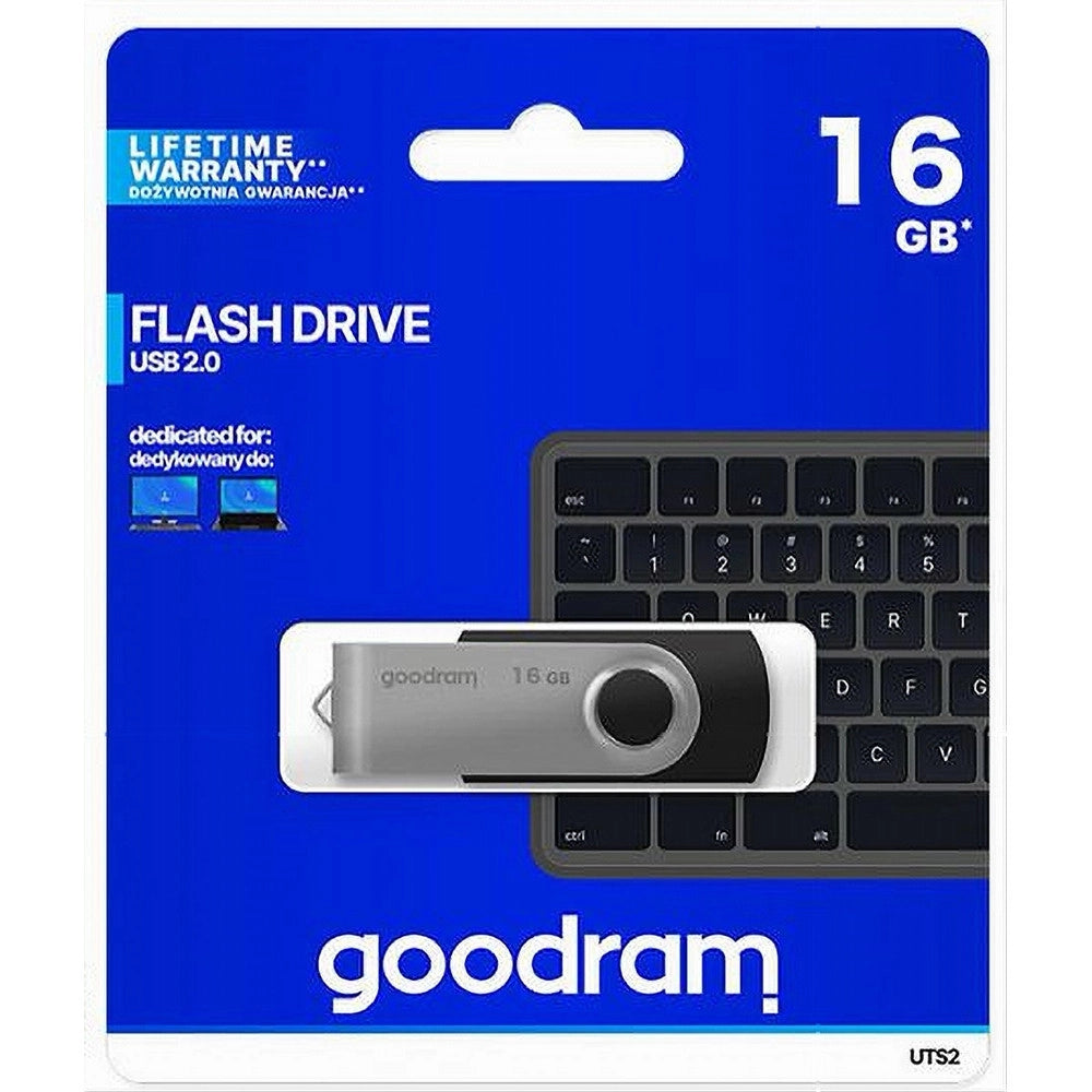 Trade Shop - Pendrive Chiavetta Usb Uts2 16 Gb Usb 2.0 Tipo A Girevole Nero Argento Uts2-16gb -