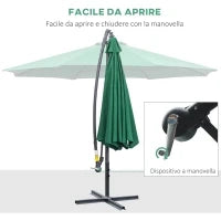 Ombrellone da Giardino 3x2.5 m, Inclinabile con Base a Croce e Manovella, in Acciaio e Poliestere