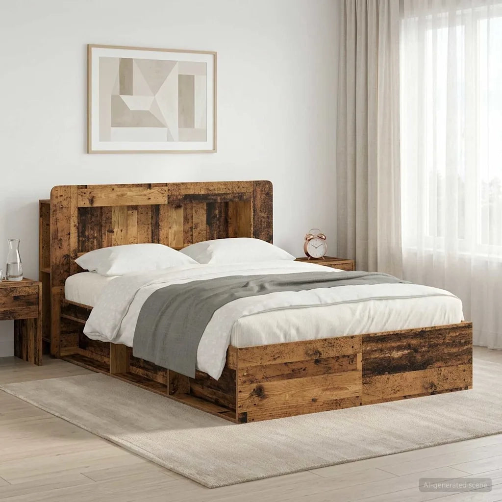 Telaio del letto con storage Legno antico 135 x 190 cm