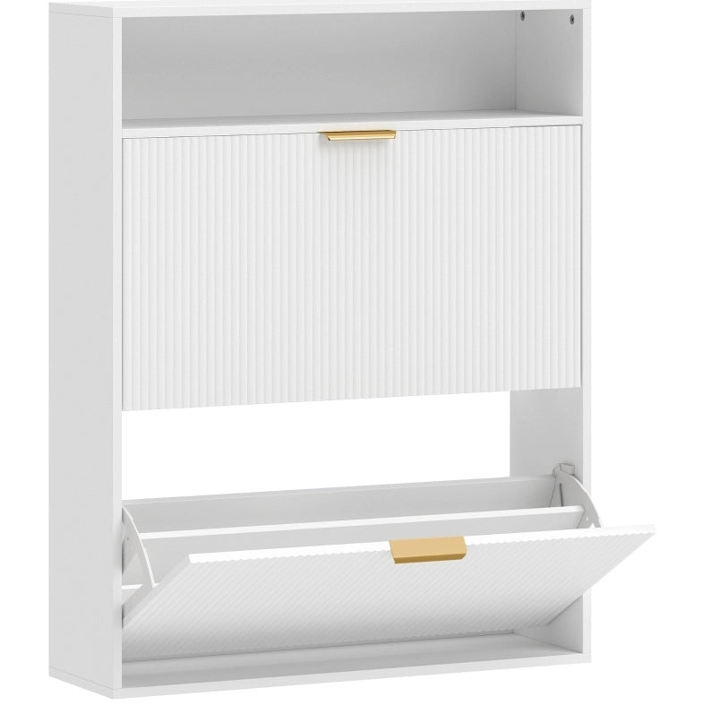 Scarpiera 80x24x102，5 cm bianca， 2 ribalte， per ingresso stretto