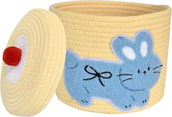 Cestino di stoffa di canapa intrecciata con coperchio, cesto rotondo decorativo per giocattoli e snack