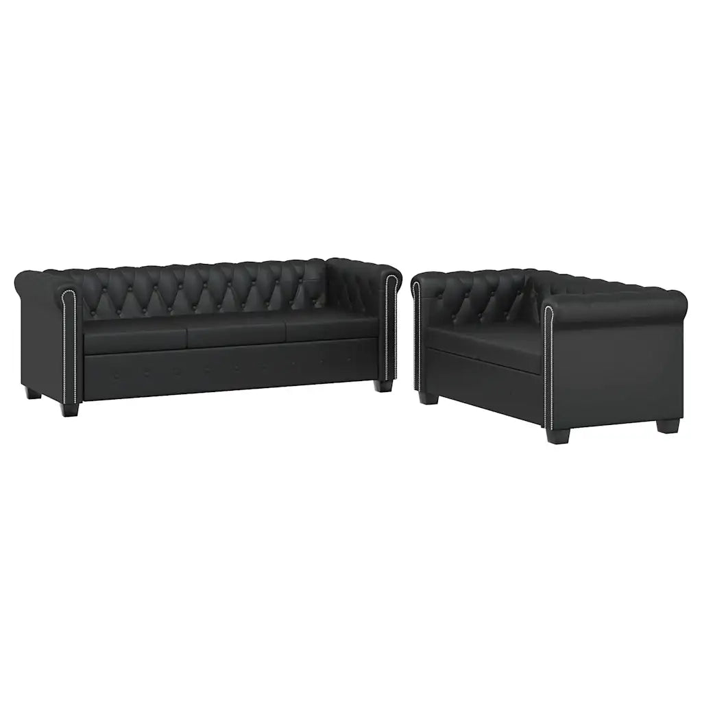 Divani Chesterfield a 2 Posti e a 3 Posti in Similpelle Nero 272249