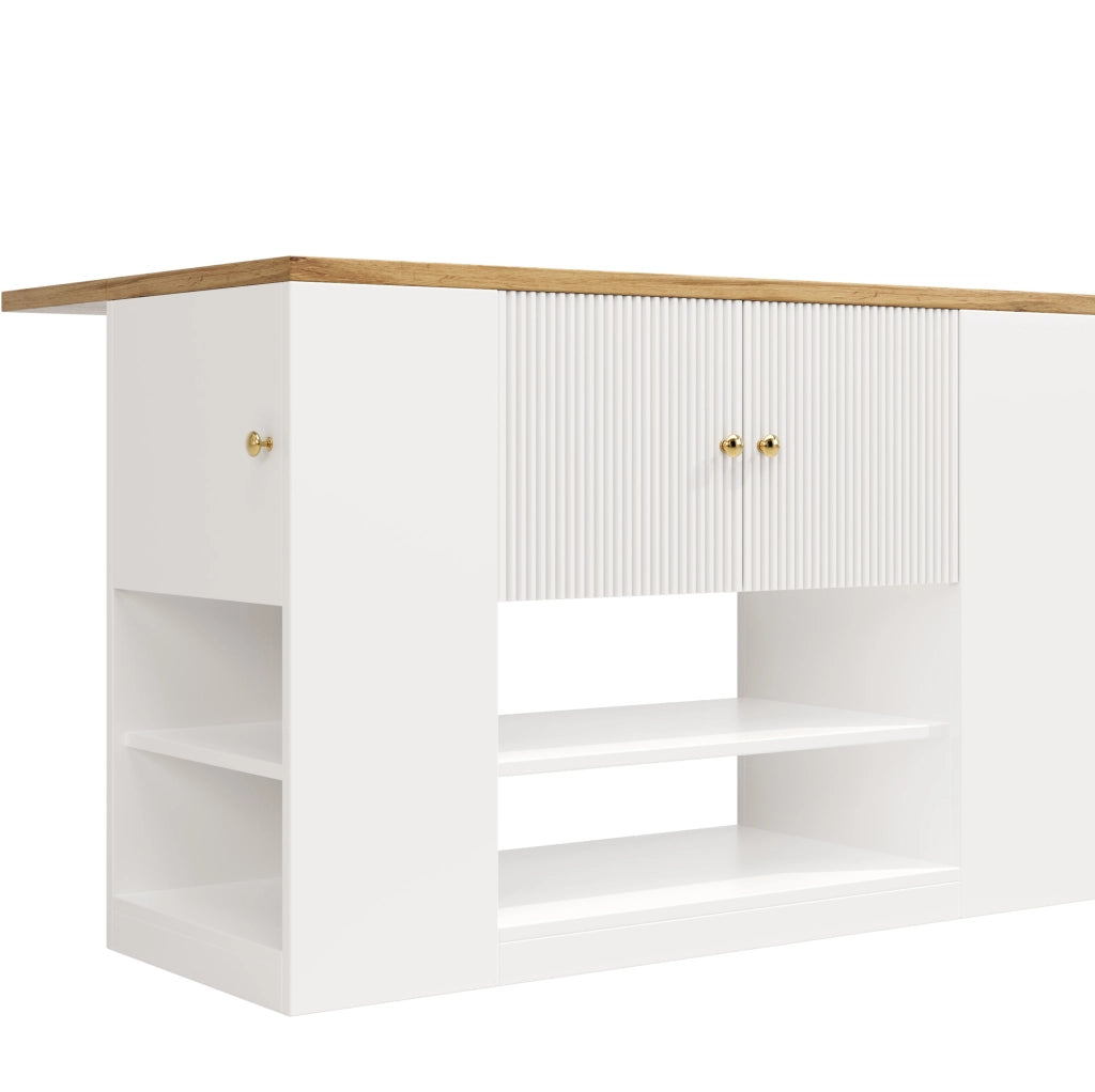 Isola cucina 140x70x90 cm con piano ribaltabile; ampio spazio contenitore in MDF e metallo; bianco