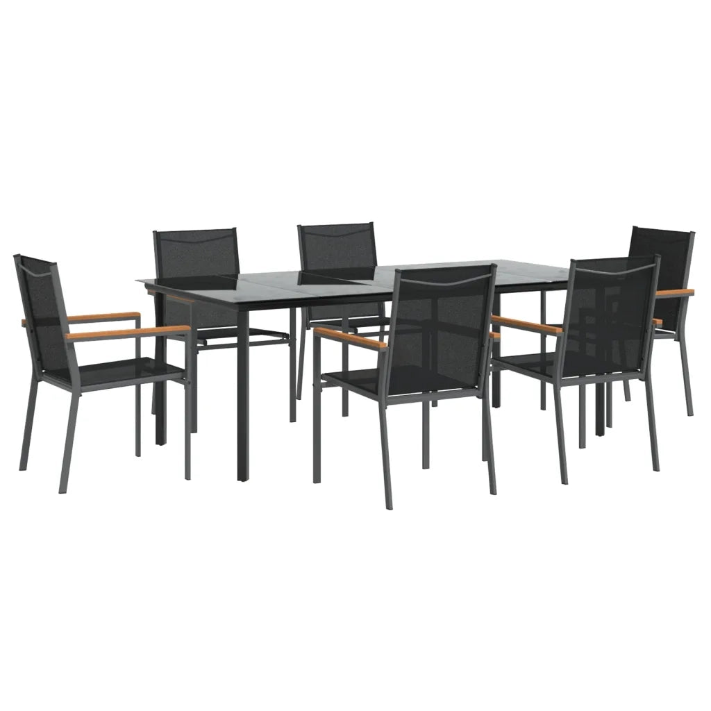 Set da Pranzo da Giardino 7 pz Nero in Textilene e Acciaiocod mxl 100644