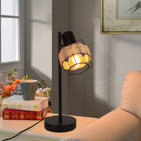 ZMH Lampada da tavolo rattan bambù boho rustico girevole E27 interruttore retrò per soggiorno camera