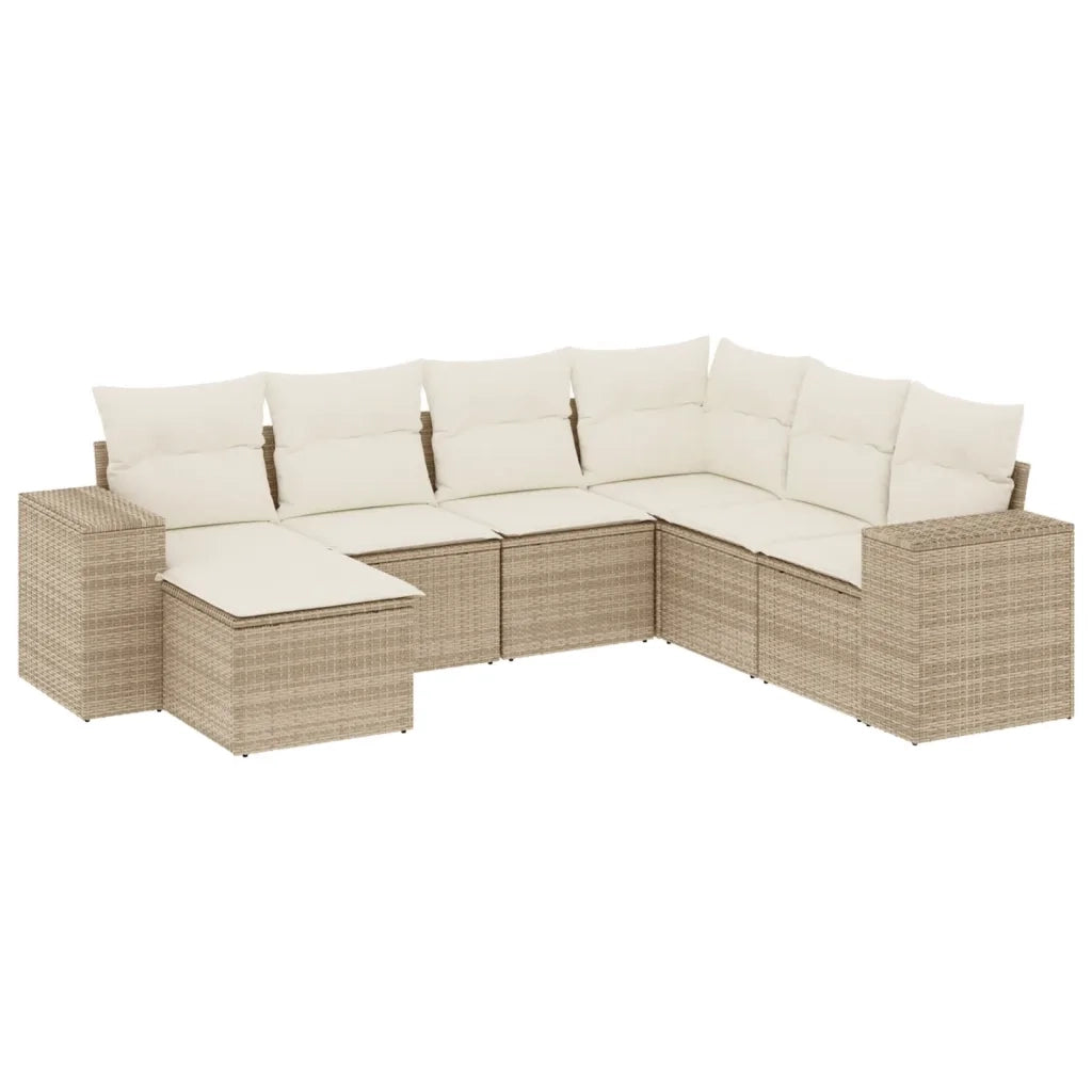 Set Divani da Giardino 7 pz con Cuscini Beige in Polyrattan 3255235