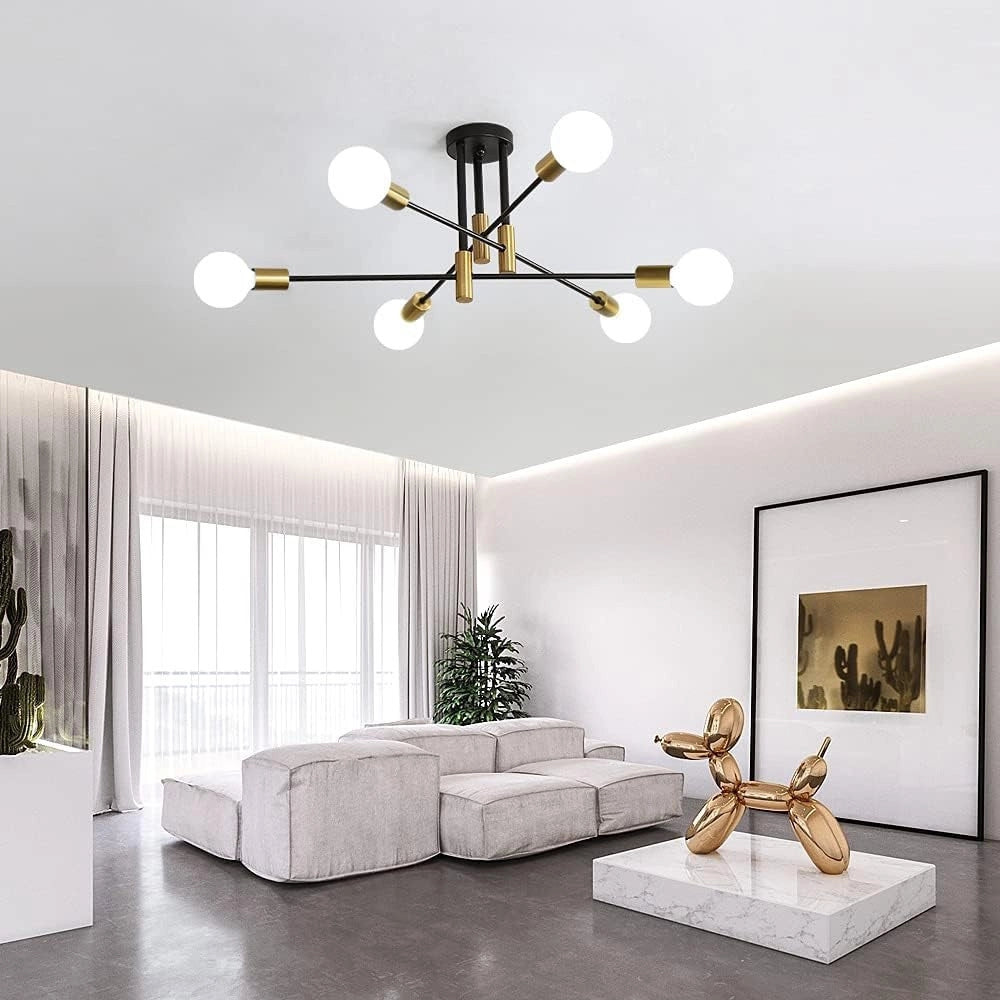 Trade Shop - Plafoniera Soffitto Design Industriale Moderna Nero Oro 6 Portalampada Attacco E27 Pn-14 -