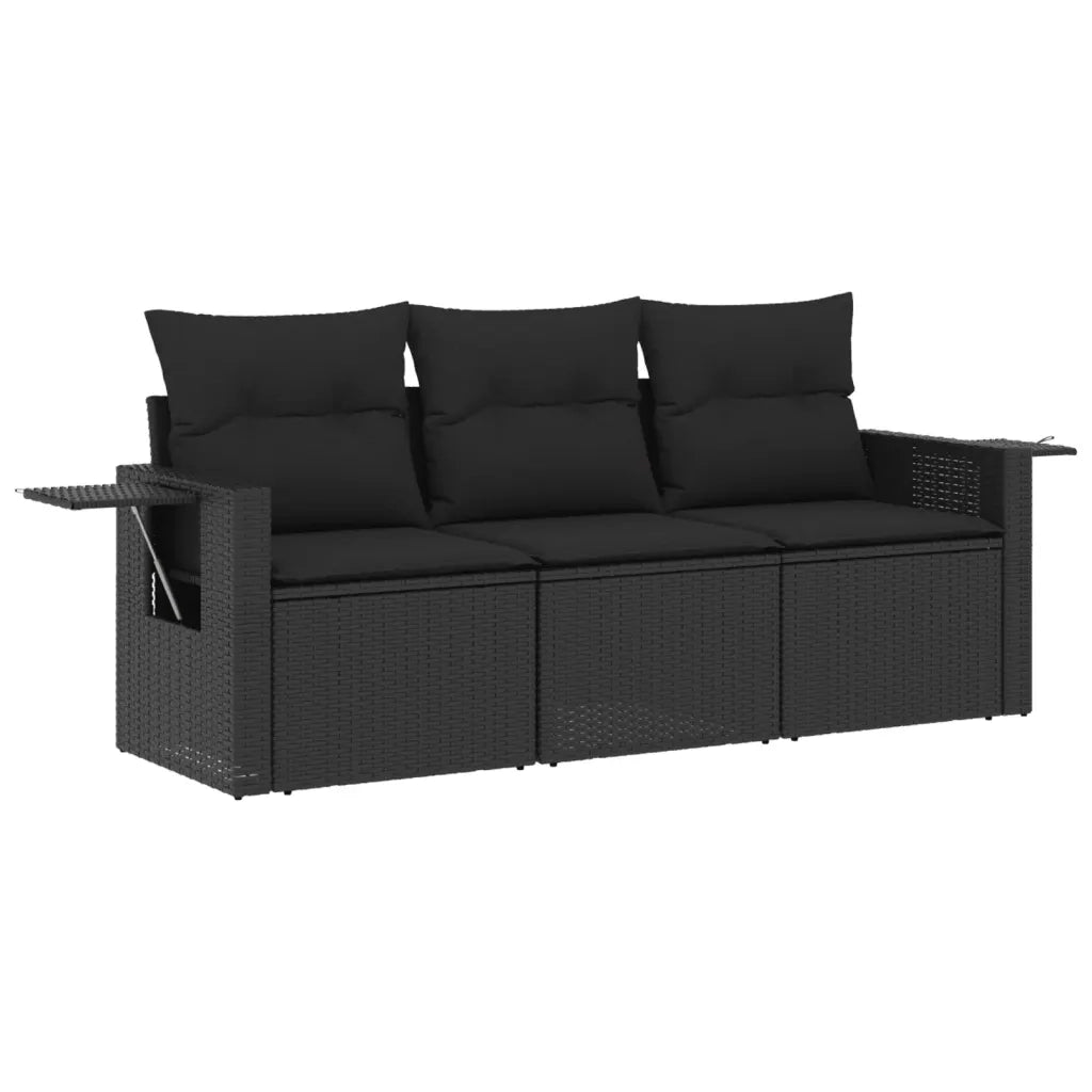 Set Divani da Giardino 3 pz con Cuscini in Polyrattan Nero 3252192