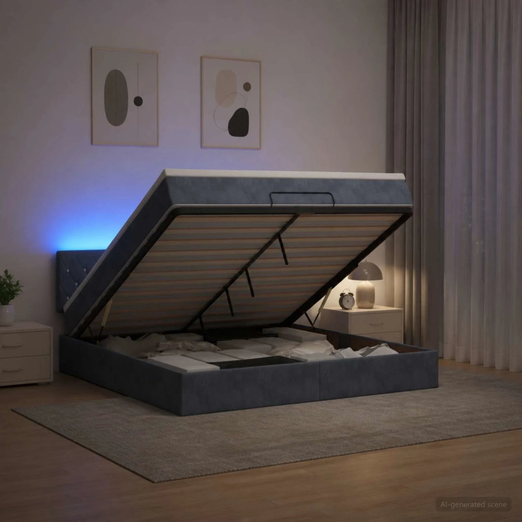 Letto Ottomano con Materasso e LED Grigio Scuro 160 x 200 cm 3457078