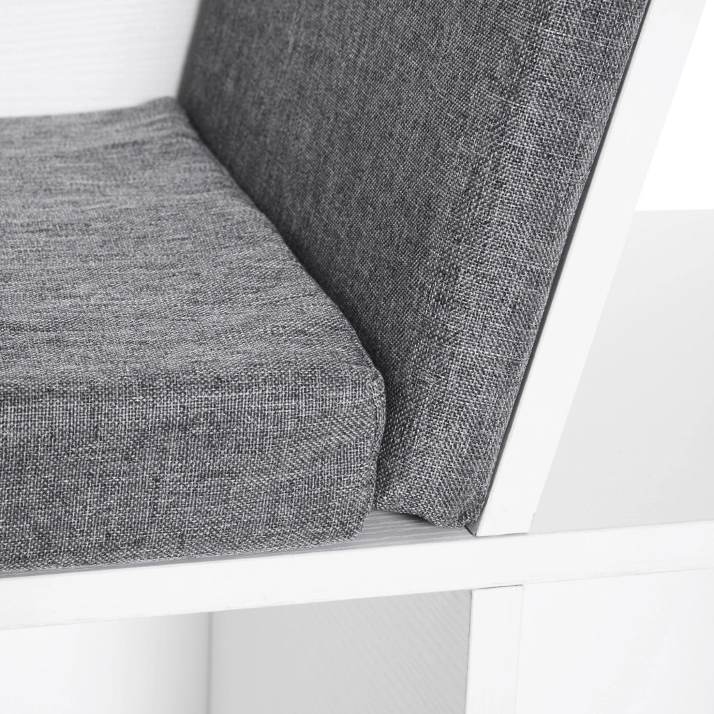 Mobile Libreria 102x30x61 cm a 6 Sezioni Seduta con Cuscini Morbidi in Legno Spugna e Poliestere Bianco