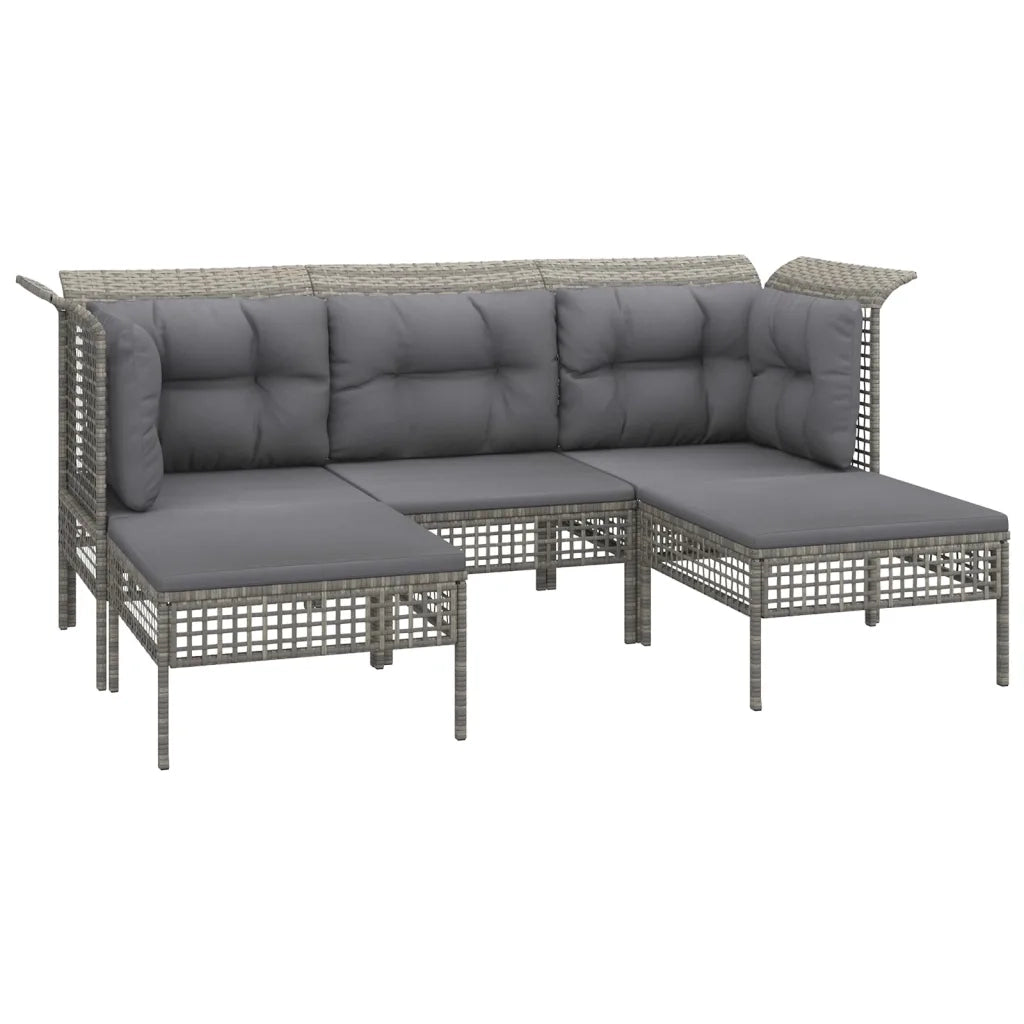 Set Divani da Giardino 5 pz con Cuscini in Polyrattan Grigio 319664