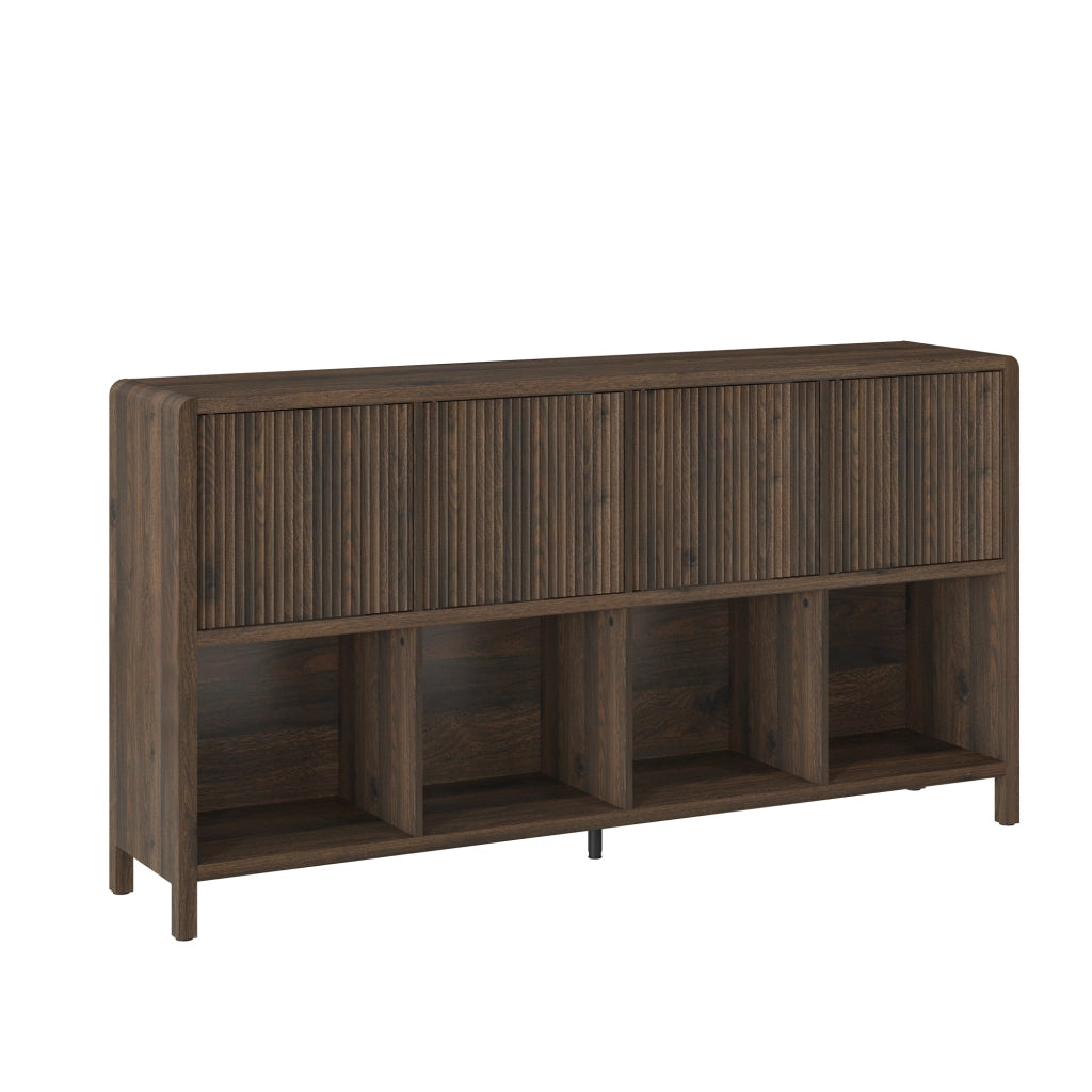 Credenza Bassa Lukkodso con 4 Ante e Scomparti Aperti 77x145x30 cm Effetto Noce [en.casa]