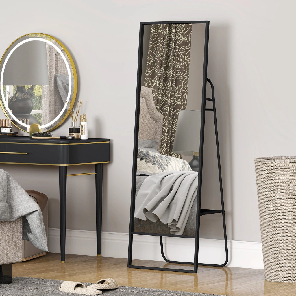 Specchio a Pieno Corpo con Mensola e Appendini ¨C Zephmum ¨C Nero 157x50 cm