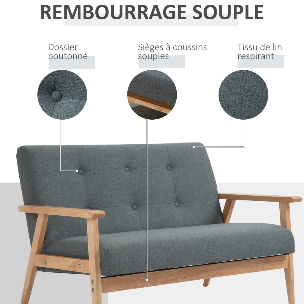 Divano 2 posti scandinavo con braccioli e gambe in legno ¨C zephmum ¨C grigio 115x66.5x73 cm