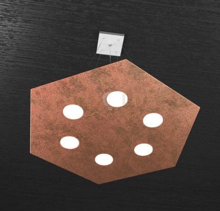 EXAGON SOSPENSIONE 6+1 LUCI BIEMISSIONE FOGLIA RAME 1142-SG+1-FR