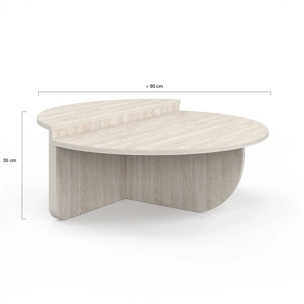 IDMarket - Set di 2 tavolini rotondi asimmetrici effetto travertino GUILIA