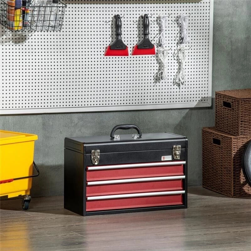 CASSETTA PORTA ATTREZZI IN ACCIAIO CON 3 CASSETTI 51X22X32CM ROSSO E NERO
