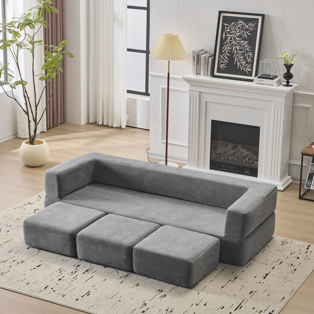 DIVANO LETTO Modulare in chenille e schiuma Grigio