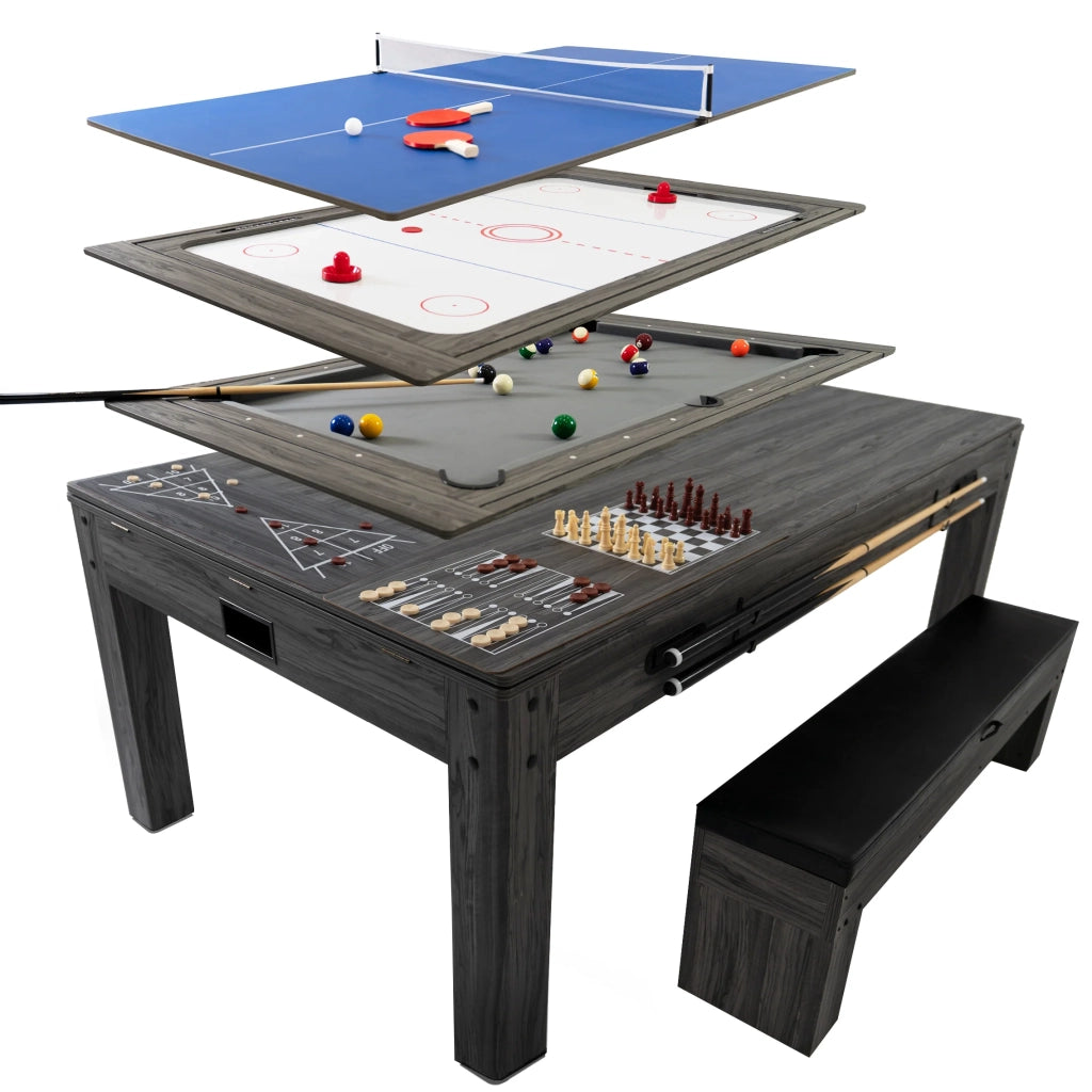 Tavolo Multigioco 7-in-1 213 cm (7ft) Grigio con Panca Contenitore