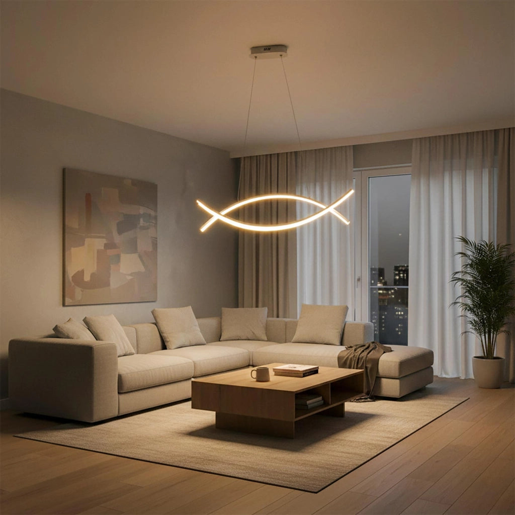 Lampadario Stilizzato Sospensione Moderna LED 42W CCT Lampada Curva Elegante Pendente Bianco Luce Tavolo Cucina Soggiorno Salotto