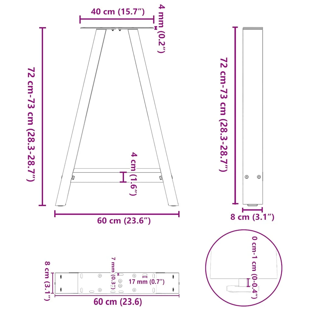 Set di 2 gambe per tavolo da pranzo a forma di A 60 x 73 cm supporto moderno e robusto in acciaio antracite 02_0057127