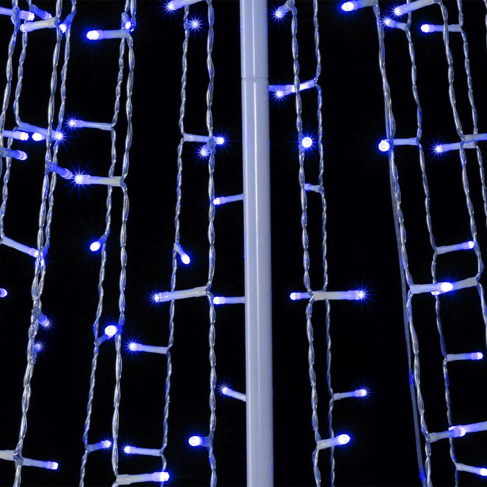Albero Natale Luminoso 224 cm 592 LED BLU 8 Giochi Luce in Metallo per Esterno