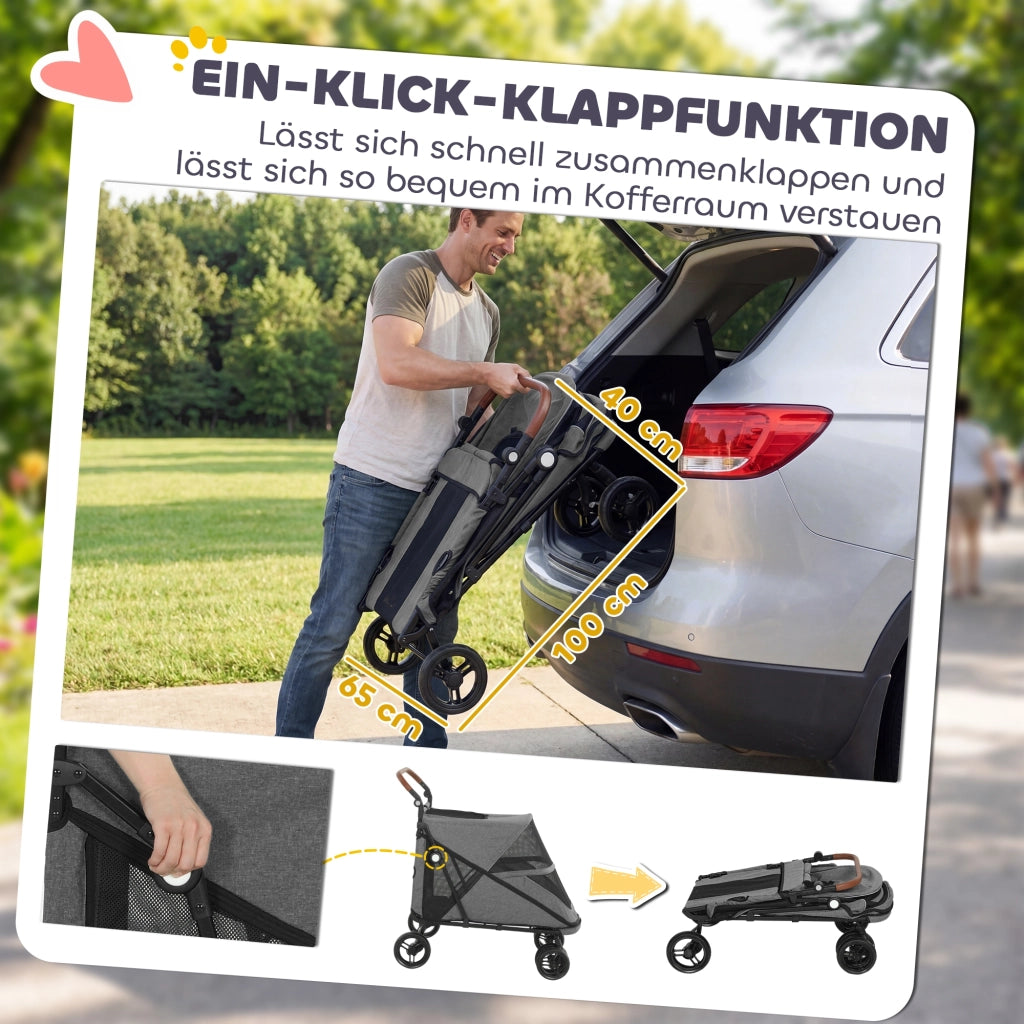 Carrello per Cani Pieghevole per Cani Grandi ¨C zephmum ¨C Grigio 360¡ã Ruote Girevoli