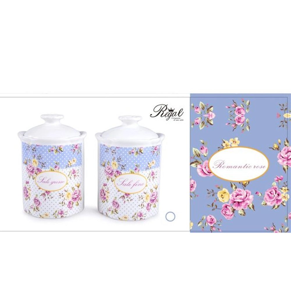 Set Bis Barattoli da Cucina Sale Grosso Sale Fino in Ceramica Romantic Rose