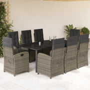 Set da Pranzo da Giardino 9 pz con Cuscini in Polyrattan Grigio