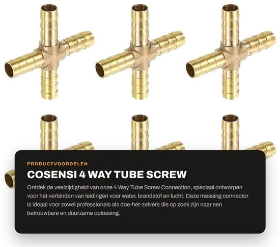 Connettori a Tule 6 pezzi - Connessione 4 vie - 5/16 pollici (8mm) - Connettori a tubo - Trasporto acqua/fluido/aria - Resistenti all'usura e corrosione - Connettori a tubo a vite