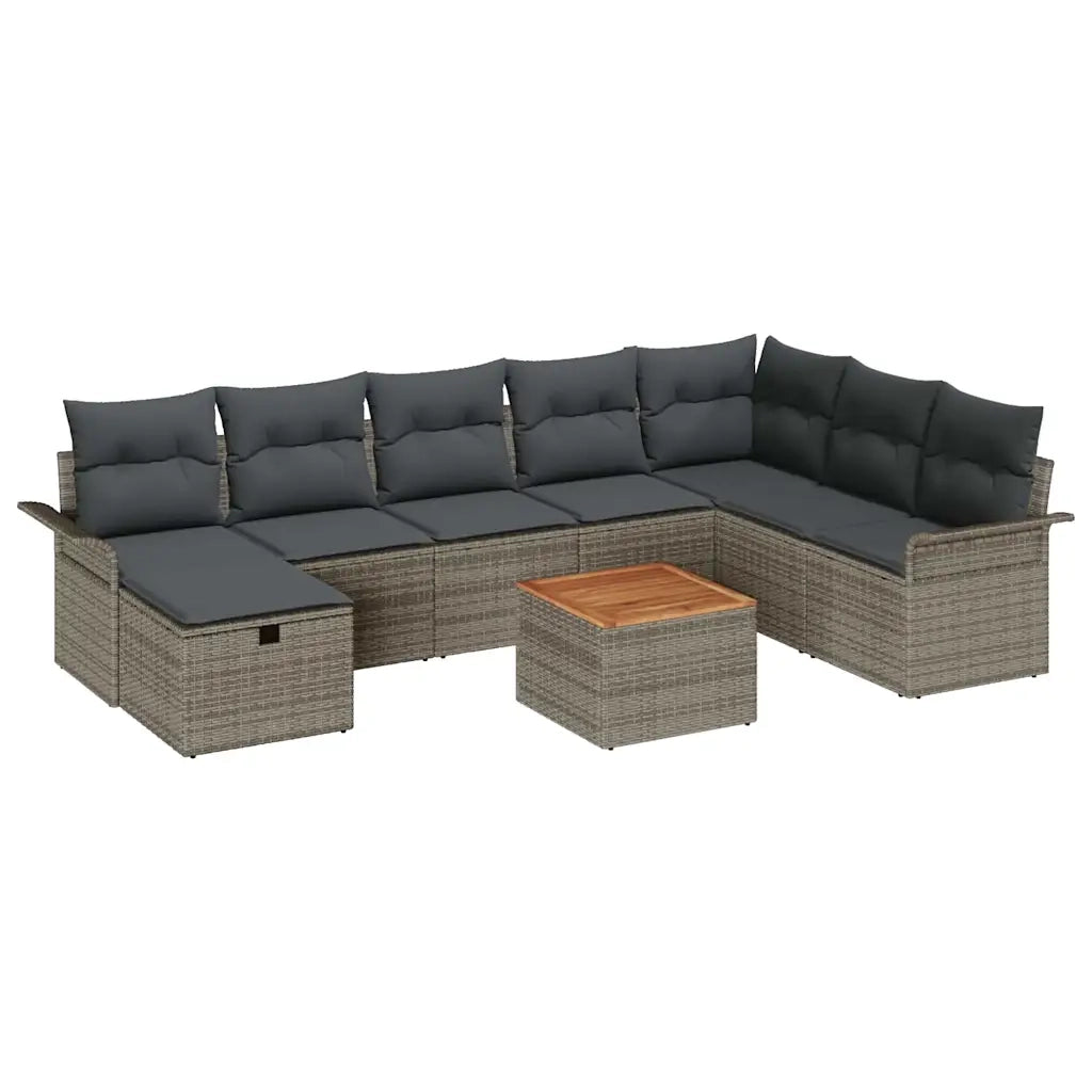 Set Divano da Giardino con cuscino 9 pcs Grigio Poly Rattan
