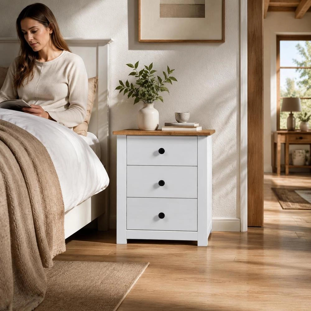 White Bedside Table, 46 X 40 X 57 Cm, Panama Pine