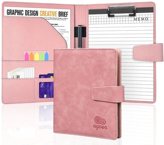 Cartellino A5 con clipboard, cartellino di conferenza in pelle con chiusura magnetica, clipboard con cartellino A5 e blocco note A5 e penna