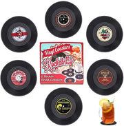 Set di 6 sottopiani per dischi, sottopiani per dischi a retro, tavolino da caffè, sottopiani e bicchieri, set di sottopiani per bevande, per bar, ristoranti, a casa, per feste e per ufficio