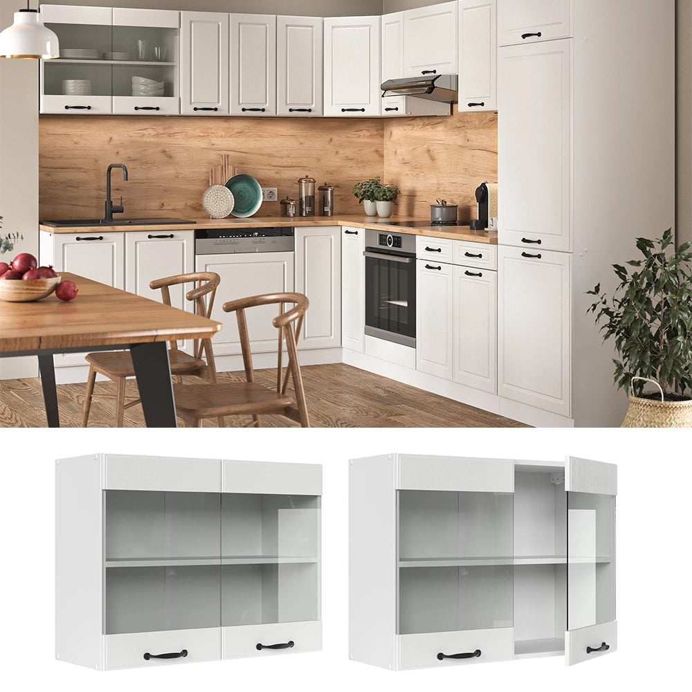 Vicco Mobile da cucina in vetro Bianco casa di campagna 80 cm