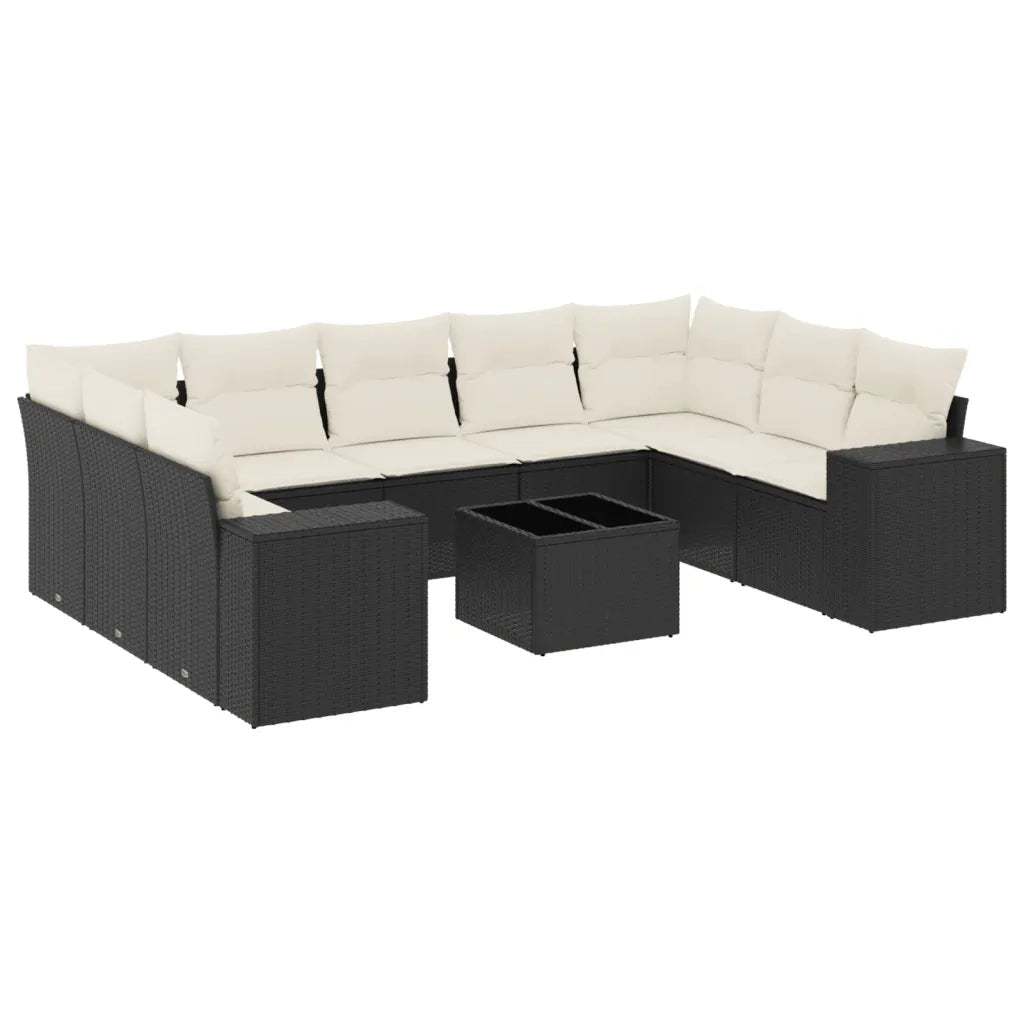 Set Divani da Giardino 10pz con Cuscini in Polyrattan Nero