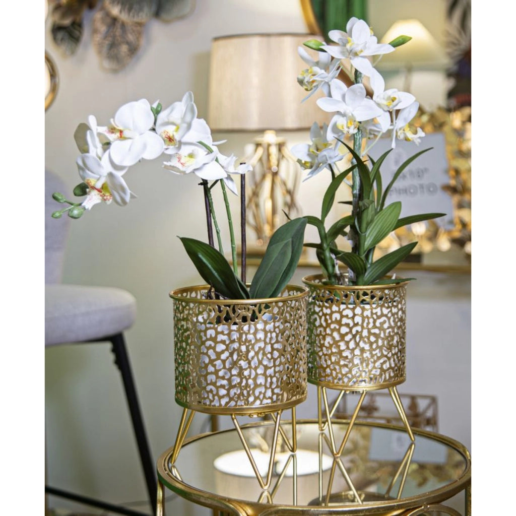 Set di 2 Vasi per Piante VKH415, Oro, Metallo, 16x16x20 cm