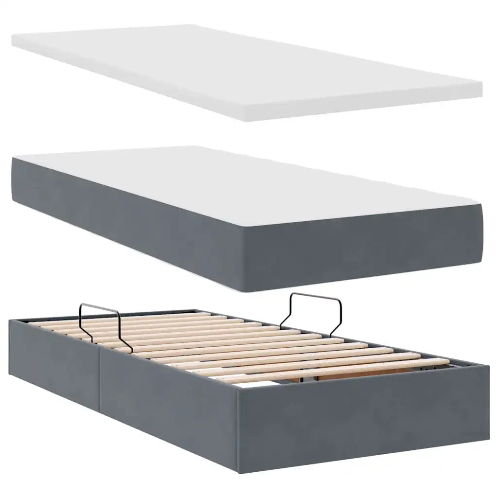 Letto con contenitore LED e materasso Grigio Scuro 100 x 200 cm