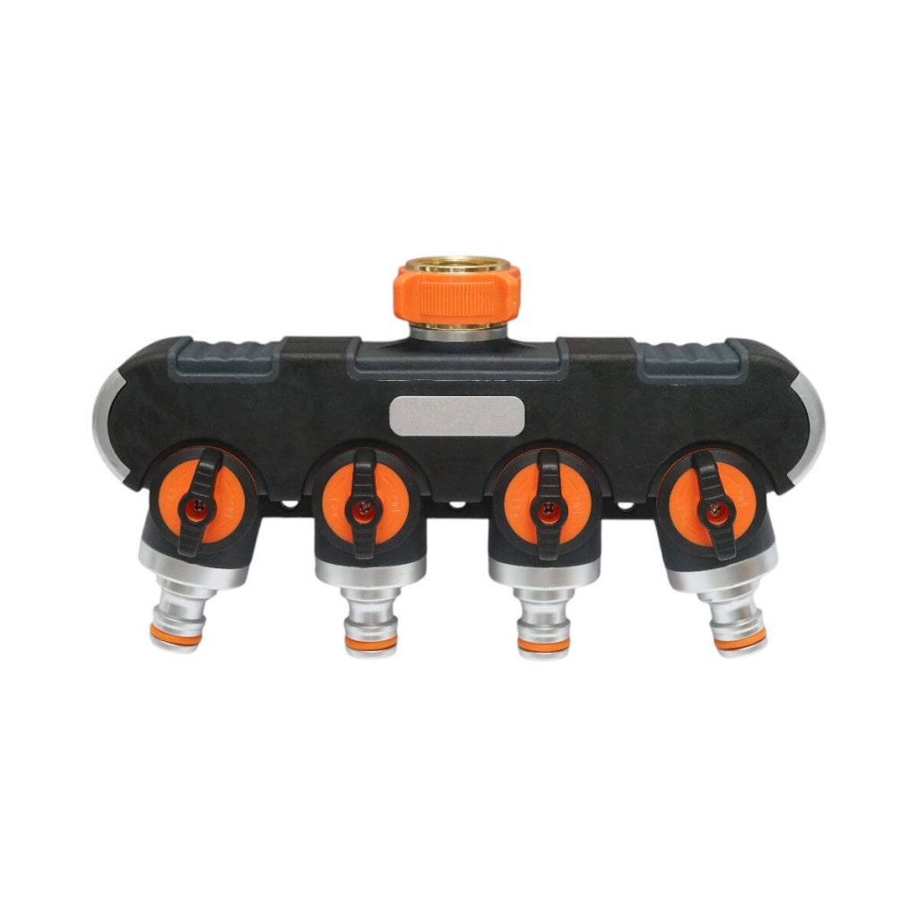 Distributore a 4 vie con rubinetti, connettori 1/2 e adattatore rubinetto 1/2-3/4 per tubo da giardino