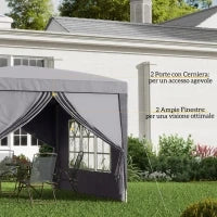 Gazebo da Esterno 3x3 m Pieghevole con 4 Pannelli Laterali, in Acciaio e Tessuto Oxford Grigio