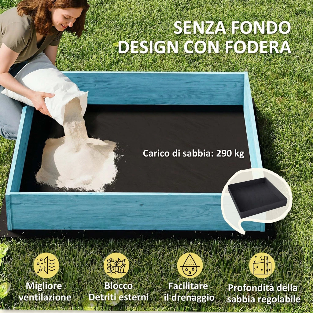 Sabbiera per Bambini 3-6 Anni 134,5x127,5x130 cm con Tettuccio Dinosauri Sedute Pieghevoli Coperchio e Fodera in Legno