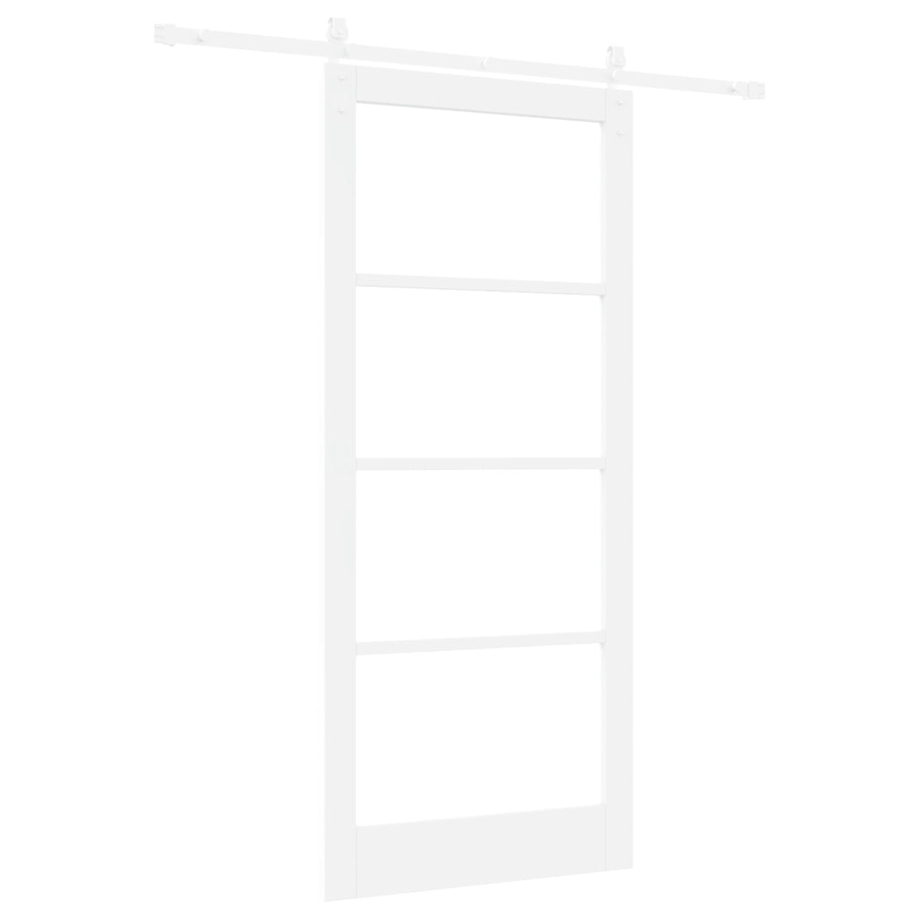 Porta Scorrevole  con Set Hardware "ORKDAL" Bianca in Legno Massello e Vetro